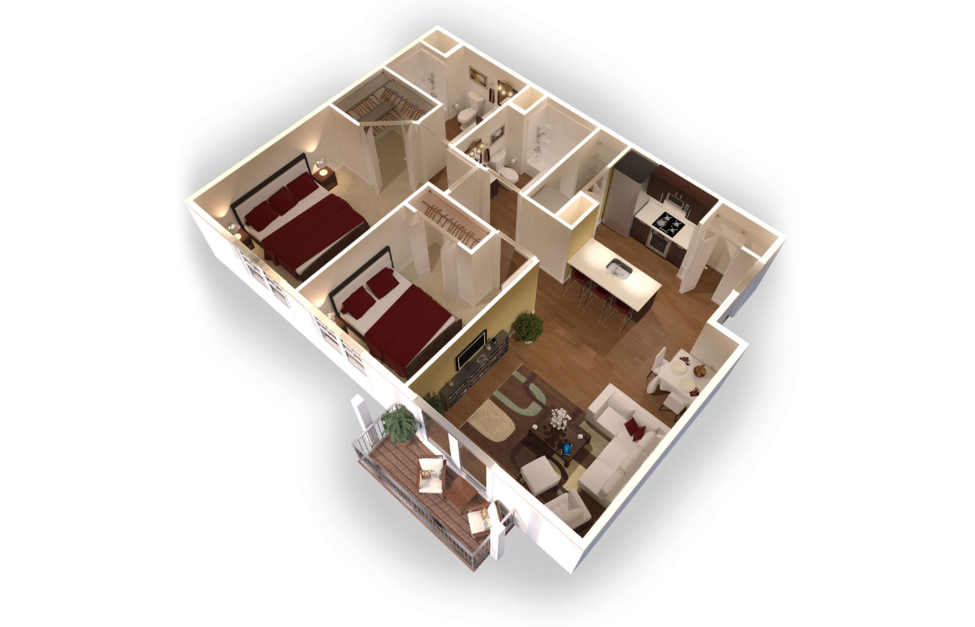 Deluxe Floor Plan 3D Model - 925 s.f.