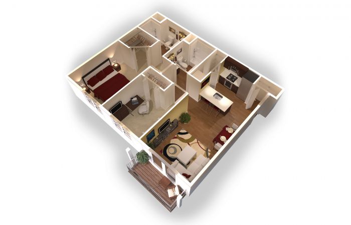 Standard Floor Plan 3D Model - 852 s.f.